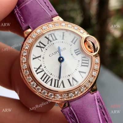 Swiss Copy Cartier Ballon Bleu 30mm Swiss Quartz Watch Purple Leather Strap